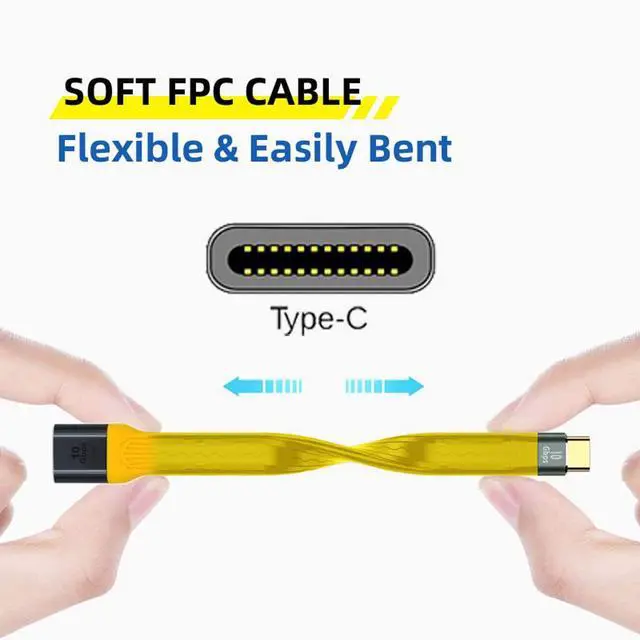 Alt view image 3 of 7 - USB to USB C Cable,USB 3.1 Type C Male to USB 3.0 Type A Female OTG Flat Slim FPC Data Cable for Laptop & Phone Yellow 10Gbps