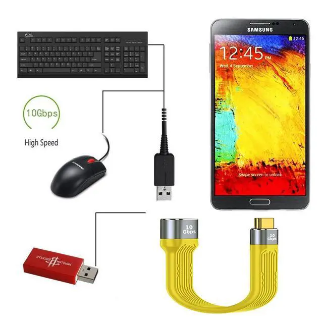 Alt view image 5 of 7 - USB to USB C Cable,USB 3.1 Type C Male to USB 3.0 Type A Female OTG Flat Slim FPC Data Cable for Laptop & Phone Yellow 10Gbps