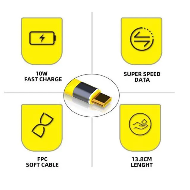 Alt view image 2 of 7 - USB to USB C Cable,USB 3.1 Type C Male to USB 3.0 Type A Female OTG Flat Slim FPC Data Cable for Laptop & Phone Yellow 10Gbps