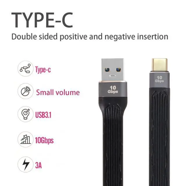 Alt view image 2 of 7 - USB 3.0 Type A Male to USB-C USB 3.1 Type C Male Host 10Gbps Flat Slim FPC Data Cable for Laptop & Phone