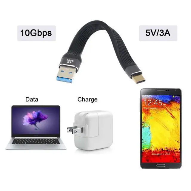 Alt view image 5 of 7 - USB 3.0 Type A Male to USB-C USB 3.1 Type C Male Host 10Gbps Flat Slim FPC Data Cable for Laptop & Phone