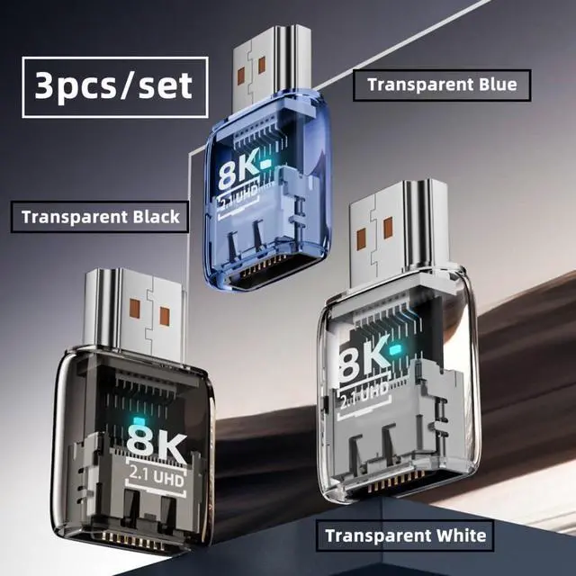 Alt view image 2 of 7 - 3 Pack HDMI 2.1 UHD 8K Extension Adapter Transparent Blue/Black/White