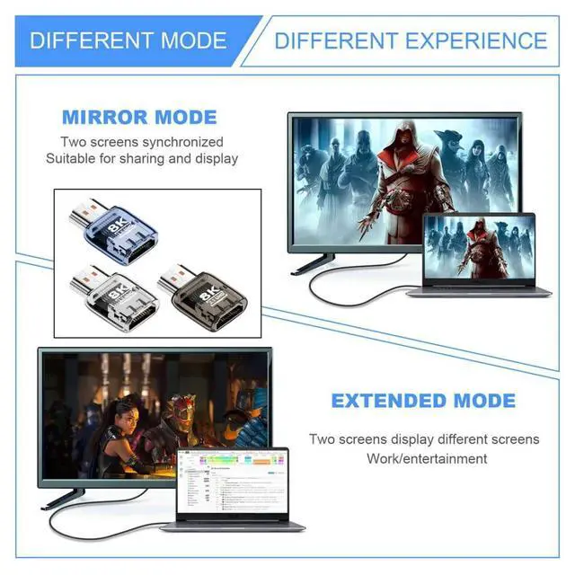 Alt view image 6 of 7 - 3 Pack HDMI 2.1 UHD 8K Extension Adapter Transparent Blue/Black/White