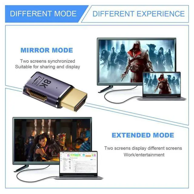 Alt view image 5 of 6 - CY HDMI 2.1 Converter Adapter,HDMI Male to Female Straight Right Side UHD Extension Converter Adapter Support 8K 60hz HDTV