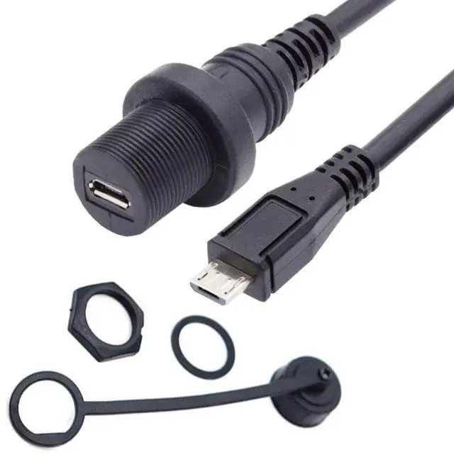 Main image of Micro USB 5Pin Flush Mount Male to Female Extension Cable for Car Dashboard Panel Mount Waterproof Dustproof