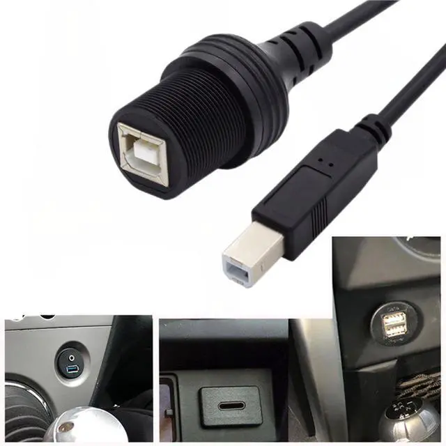 Alt view image 2 of 7 - USB 2.0 Type B Printer Scanner Flush Mount Male to Female Extension Cable for Car Dashboard Panel Mount Waterproof Dustproof