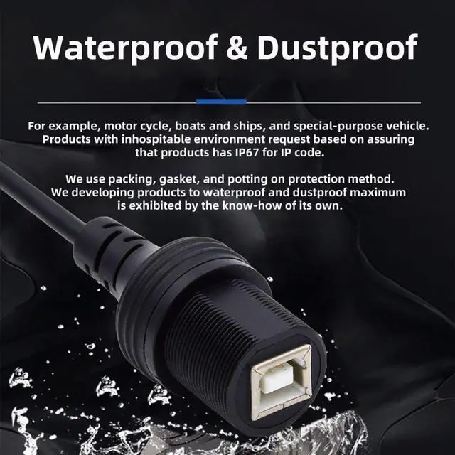 Alt view image 3 of 7 - USB 2.0 Type B Printer Scanner Flush Mount Male to Female Extension Cable for Car Dashboard Panel Mount Waterproof Dustproof