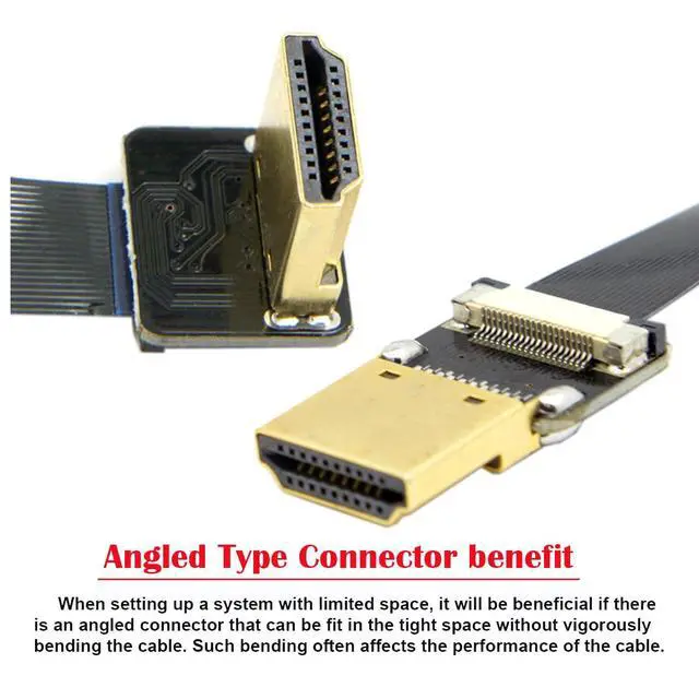 Alt view image 4 of 7 - CYFPV HDMI Type A Male to Male HDTV FPC Flat Cable for FPV HDTV Multicopter Aerial Photography 90 Degree UP Angled 20 cm