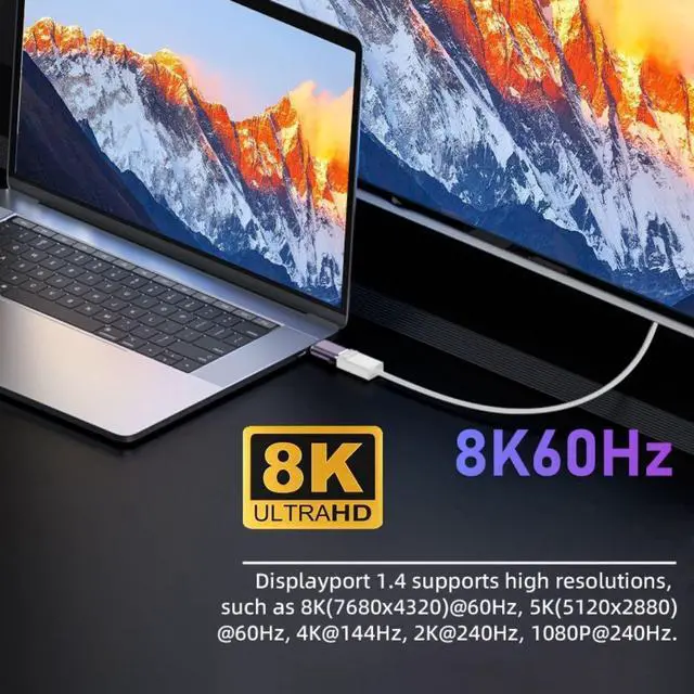 Alt view image 5 of 7 - DP DisplayPort 1.4 Adapter Mini DisplayPort DP Female to DisplayPort DP Male 8K 60hz Adapter