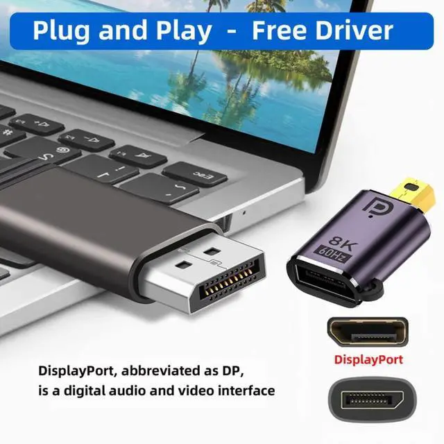 Alt view image 2 of 6 - Mini DisplayPort 1.4 Adapter DisplayPort DP Female to Mini DP DisplayPort Male 8K 60hz Adapter
