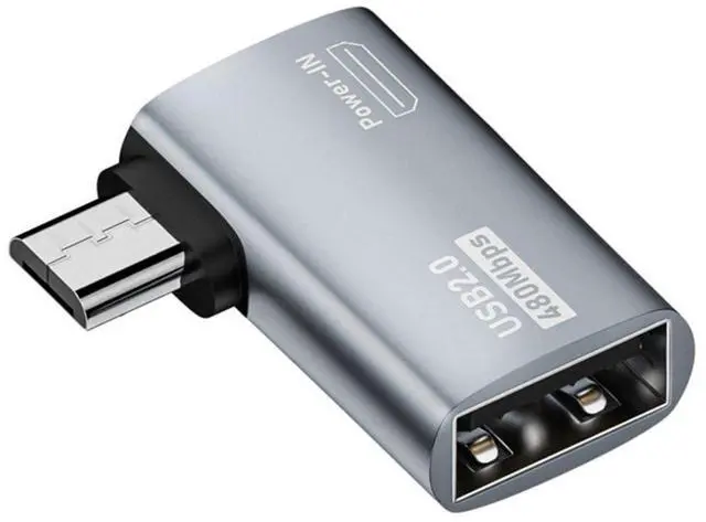 Main image of 2 in 1 Micro USB OTG Power Adapter Micro USB Male to USB 2.0 Female 90 Degree Right Angled Connector Adapter