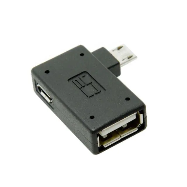 Alt view image 6 of 7 - Micro USB OTG Power Adapter 2 in 1 Micro USB Male to USB 2.0 Female 90 Degree Right Angled Connector Adapter