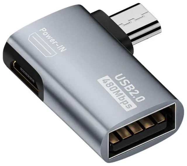 Main image of 2 in 1 Micro USB OTG Power Adapter Micro USB Male to USB 2.0 Female 90 Degree Left Angled Connector Adapter