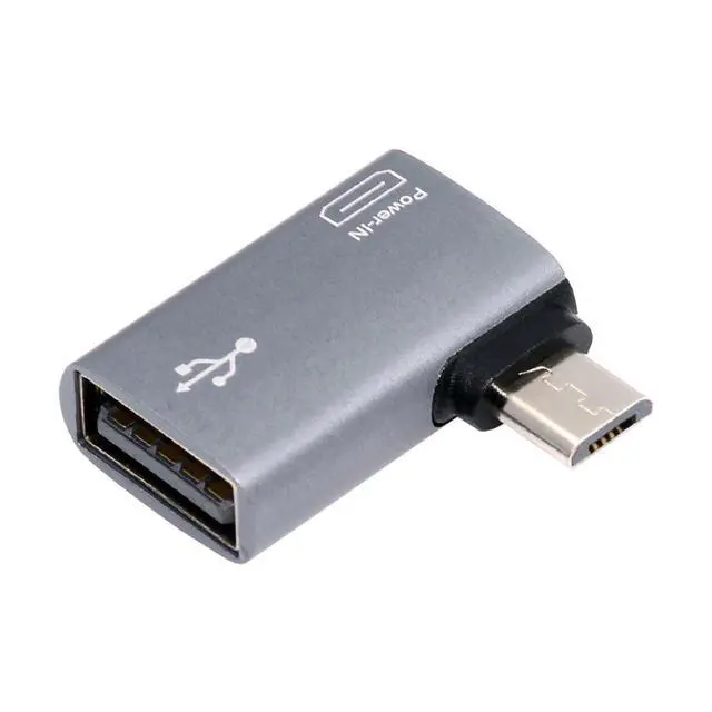 Alt view image 7 of 7 - 2 in 1 Micro USB OTG Power Adapter Micro USB Male to USB 2.0 Female 90 Degree Left Angled Connector Adapter
