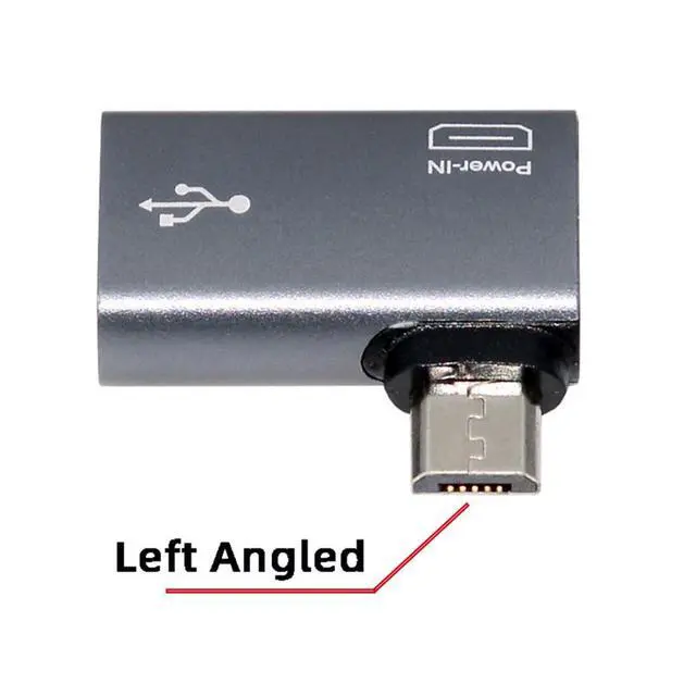 Alt view image 6 of 7 - 2 in 1 Micro USB OTG Power Adapter Micro USB Male to USB 2.0 Female 90 Degree Left Angled Connector Adapter