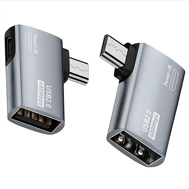 Main image of 2 Pack 2 in 1 Micro USB OTG Power Adapter Micro USB Male to USB 2.0 Female 90 Degree Angled Connector Adapter