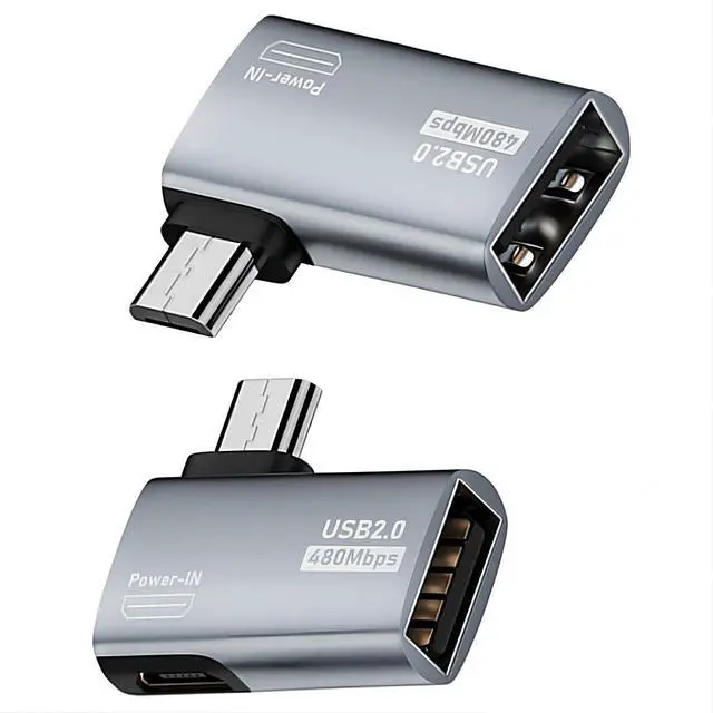 Alt view image 7 of 7 - 2 Pack 2 in 1 Micro USB OTG Power Adapter Micro USB Male to USB 2.0 Female 90 Degree Angled Connector Adapter