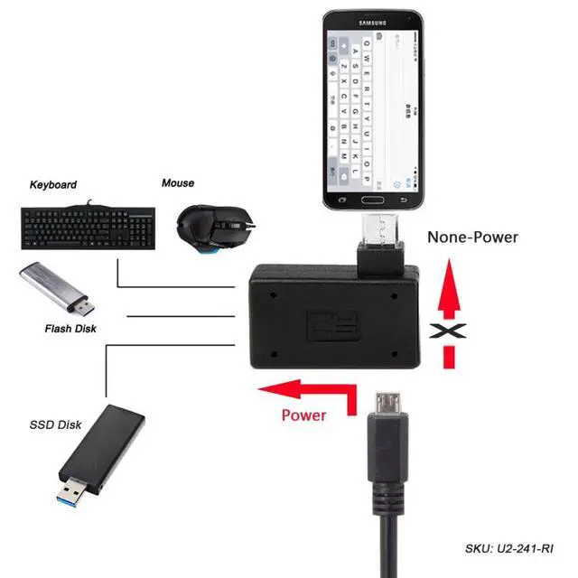 Alt view image 2 of 7 - Micro USB OTG Power Adapter 2 in 1 Micro USB Male to USB 2.0 Female 90 Degree Right Angled Connector Adapter