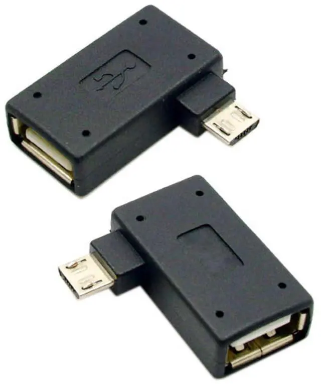 Main image of 2 Pack Micro USB OTG Power Adapter 2 in 1 Micro USB Male to USB 2.0 Female 90 Degree Angled Connector Adapter