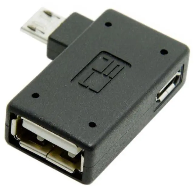 Main image of Micro USB OTG Power Adapter 2 in 1 Micro USB Male to USB 2.0 Female 90 Degree Left Angled Connector Adapter