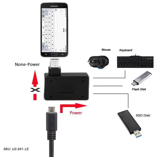 Alt view image 2 of 7 - Micro USB OTG Power Adapter 2 in 1 Micro USB Male to USB 2.0 Female 90 Degree Left Angled Connector Adapter
