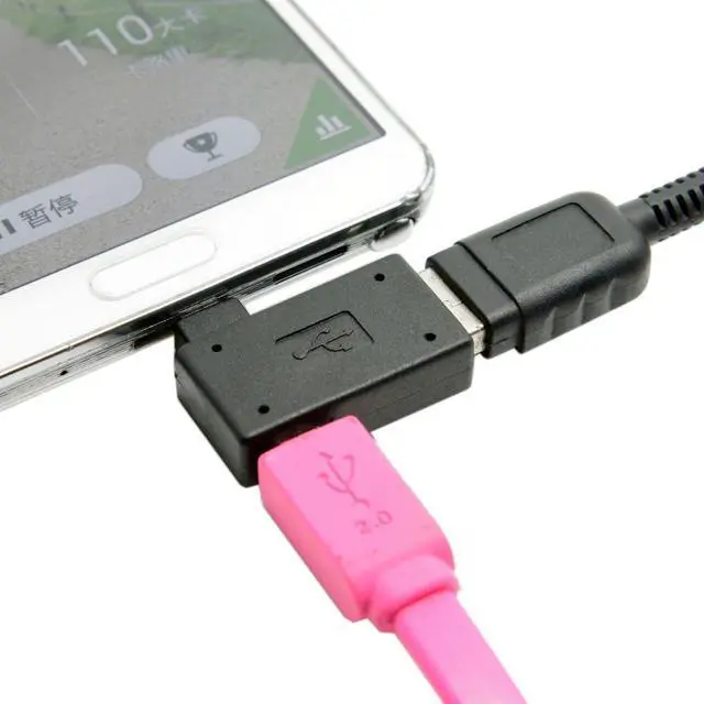 Alt view image 5 of 7 - Micro USB OTG Power Adapter 2 in 1 Micro USB Male to USB 2.0 Female 90 Degree Left Angled Connector Adapter