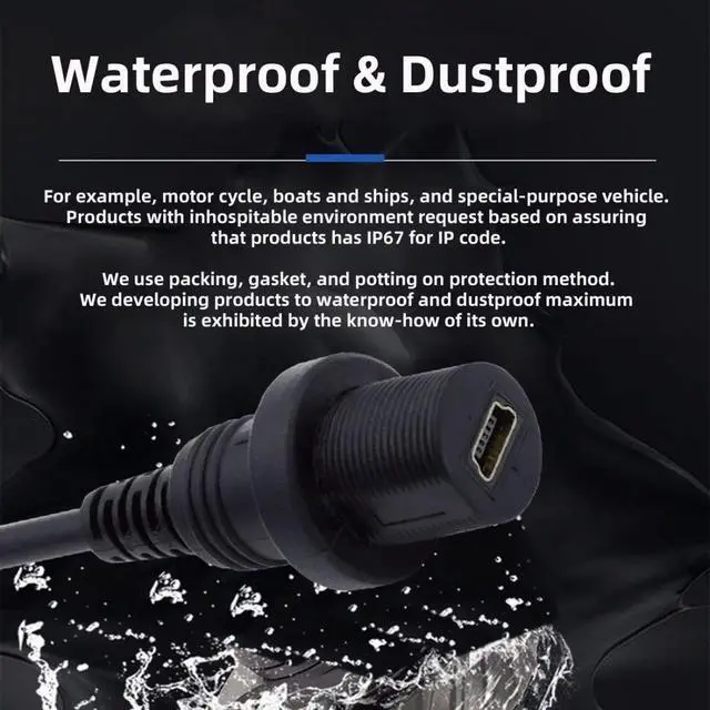Alt view image 3 of 7 - Mini USB 5Pin Flush Mount Male to Female Extension Cable for Car Dashboard Panel Mount Waterproof Dustproof