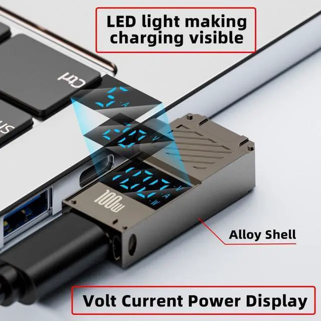 Alt view image 2 of 7 - USB C to DC Adapter,USB C Female to DC 11.0x4.5mm Barrel Jack Plug PD 100W Laptop Fast Charging Adapter with Wattage Display