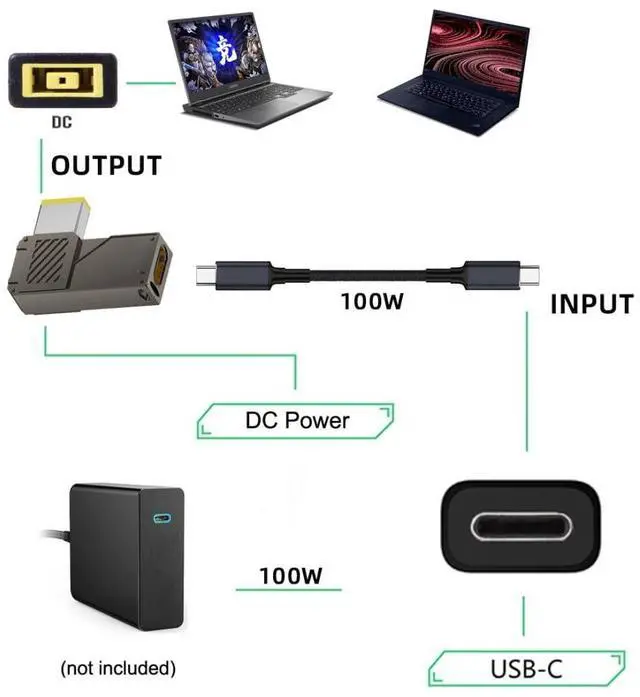 Alt view image 5 of 7 - USB C to DC Adapter,USB C Female to DC 11.0x4.5mm Barrel Jack Plug PD 100W Laptop Fast Charging Adapter with Wattage Display