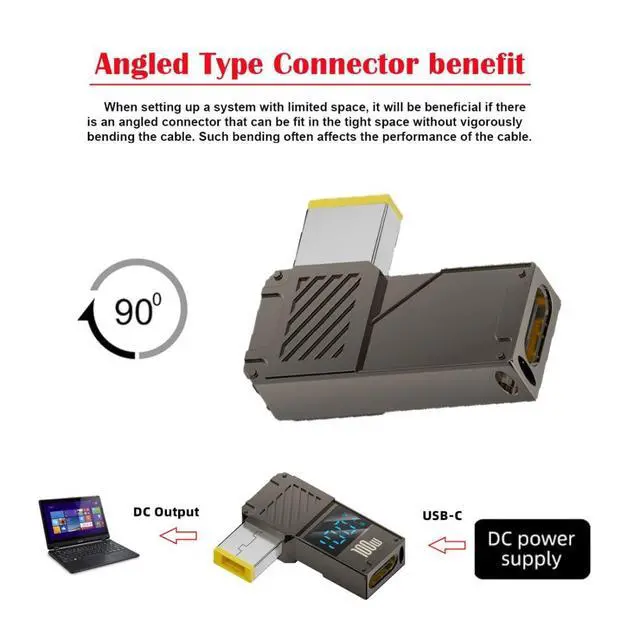 Alt view image 7 of 7 - USB C to DC Adapter,USB C Female to DC 11.0x4.5mm Barrel Jack Plug PD 100W Laptop Fast Charging Adapter with Wattage Display