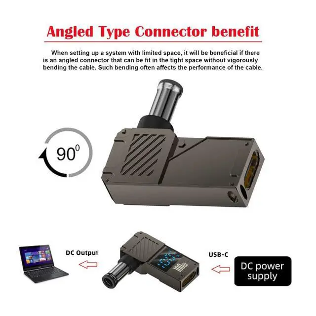 Alt view image 7 of 7 - USB C to DC Adapter,USB C Female to DC 6.0x1.4mm Barrel Jack Plug PD 100W Laptop Fast Charging Adapter with Wattage Display