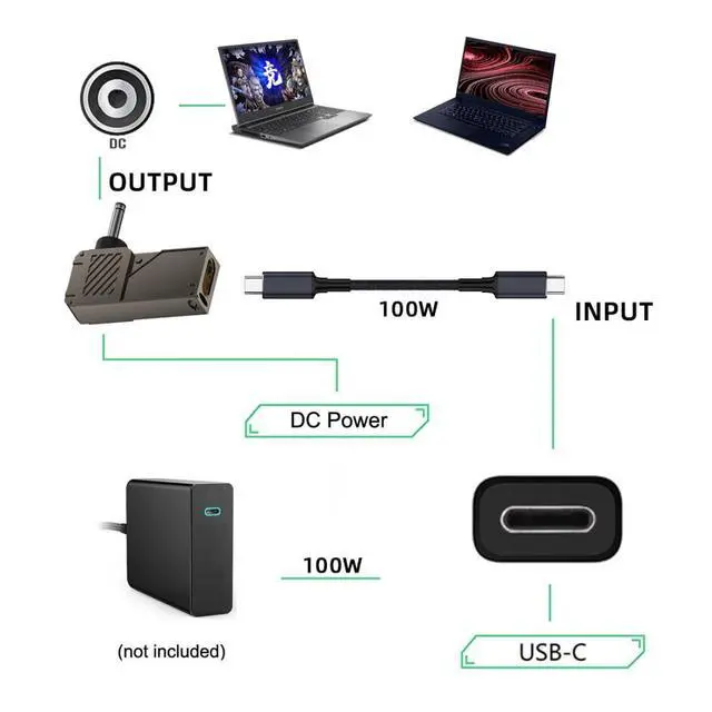 Alt view image 5 of 7 - USB C to DC Adapter,USB C Female to DC 4.0x1.3mm Barrel Jack Plug PD 100W Laptop Fast Charging Adapter with Wattage Display