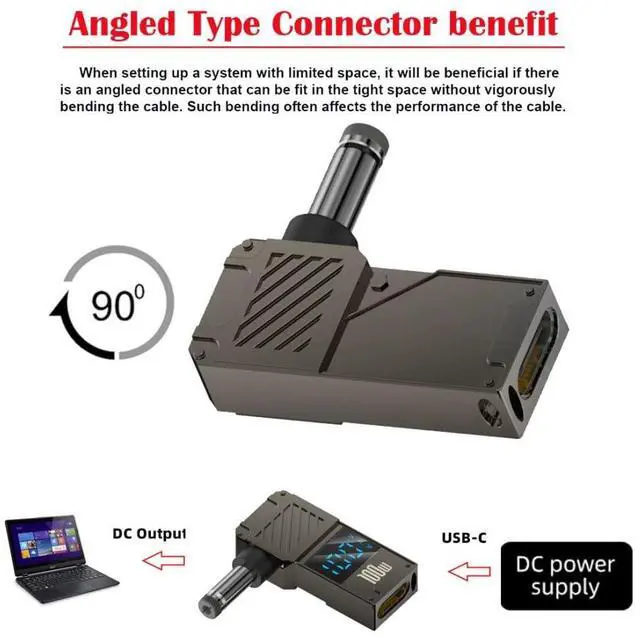 Alt view image 7 of 7 - USB C to DC Adapter,USB C Female to DC 5.5x2.1mm Barrel Jack Plug PD 100W Laptop Fast Charging Adapter with Wattage Display