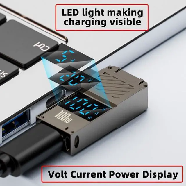 Alt view image 2 of 7 - USB C to DC Adapter,USB C Female to DC 5.5x2.5mm Barrel Jack Plug PD 100W Laptop Fast Charging Adapter with Wattage Display