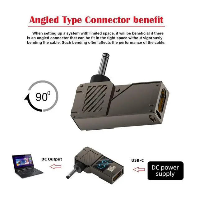 Alt view image 7 of 7 - USB C to DC Adapter,USB C Female to DC 3.0x1.1mm Barrel Jack Plug PD 100W Laptop Fast Charging Adapter with Wattage Display