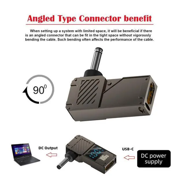 Alt view image 7 of 7 - USB C to DC Adapter,USB C Female to DC 3.5x1.3mm Barrel Jack Plug PD 100W Laptop Fast Charging Adapter with Wattage Display