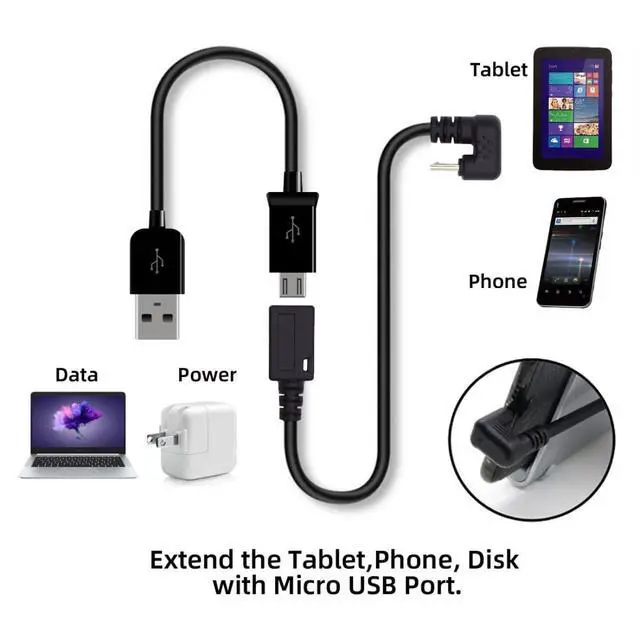 Alt view image 2 of 7 - Micro USB Cable Micro USB 2.0 5Pin Male to Female Data Extension Cable U Shape Angled