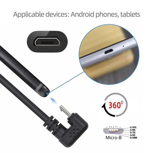 Alt view image 4 of 7 - Micro USB Cable Micro USB 2.0 5Pin Male to Female Data Extension Cable U Shape Angled