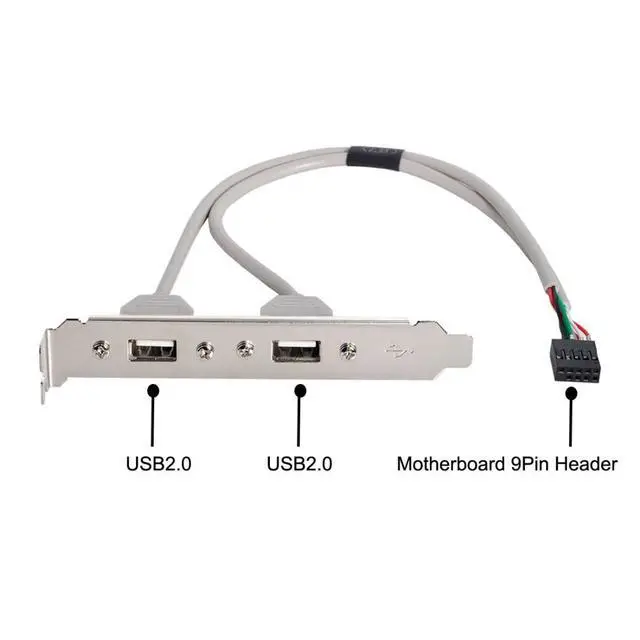 Alt view image 2 of 6 - 9Pin Motherboard Header 1 to 2 USB 2.0 Port Multiplier Panel Cable 40cm with 120mm PCI Bracket