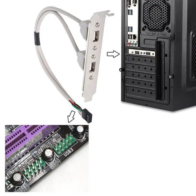 Alt view image 3 of 6 - 9Pin Motherboard Header 1 to 2 USB 2.0 Port Multiplier Panel Cable 40cm with 120mm PCI Bracket