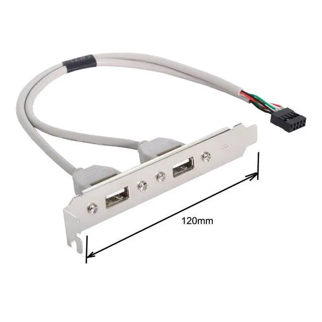 Alt view image 5 of 6 - 9Pin Motherboard Header 1 to 2 USB 2.0 Port Multiplier Panel Cable 40cm with 120mm PCI Bracket