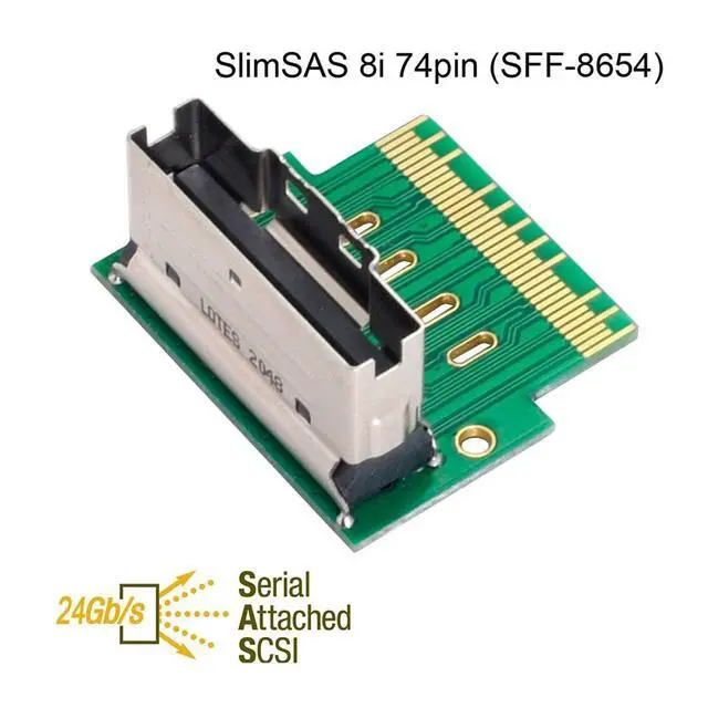 Alt view image 4 of 7 - Slimline SAS 74Pin SFF-8654 Male to Female 90 Degree Angled Extender Adapter for Motherboard Expansion