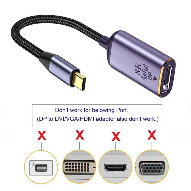 Alt view image 2 of 7 - CY USB C to Displayport Adapter,USB4 Type C Source to DP Displayport Female Cable Display 8K 60HZ UHD 4K Monitor Displays Adapter