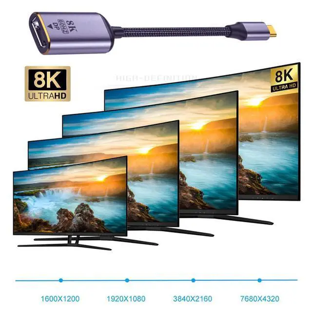 Alt view image 5 of 7 - CY USB C to Displayport Adapter,USB4 Type C Source to DP Displayport Female Cable Display 8K 60HZ UHD 4K Monitor Displays Adapter