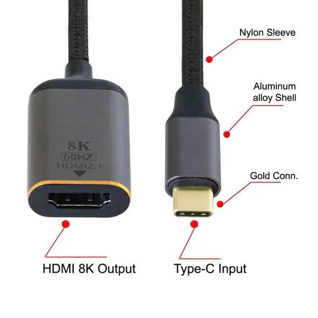 Alt view image 7 of 7 - CY USB4 USB-C Type-C Male Source to HDMI 2.0 Female Cable Display 8K 60HZ UHD 4K HDMI Monitor Cable