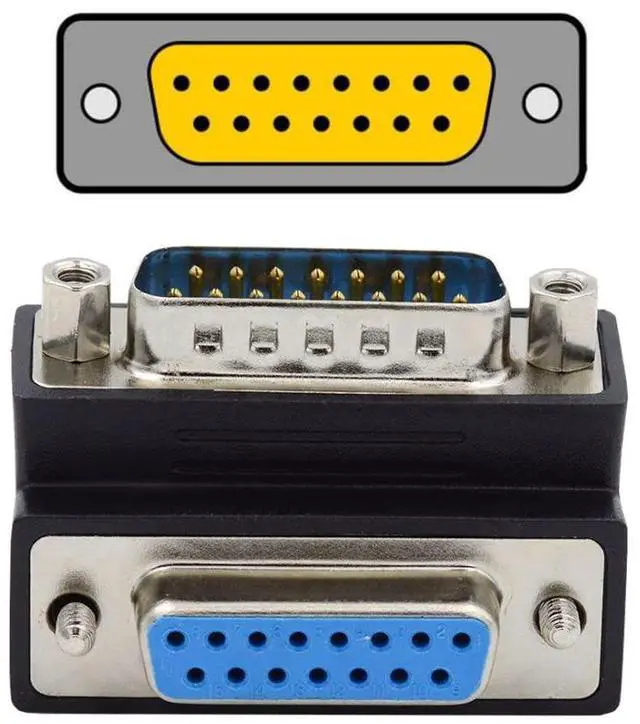 Main image of DB15Pin Male to Female Extension Adapter DSUB RS232 15Pin D-subminiature Connector 90 Degree UP Angled