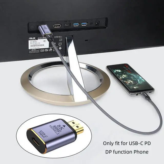 Alt view image 7 of 7 - USB-C Type C Female Source Input to HDMI 2.1 Male Output HDTV Adapter 8K@60hz 4K@120hz for Tablet & Phone & Laptop