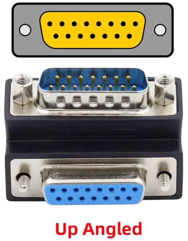 Alt view image 5 of 7 - DB15Pin Male to Female Extension Adapter DSUB RS232 15Pin D-subminiature Connector 90 Degree UP Angled