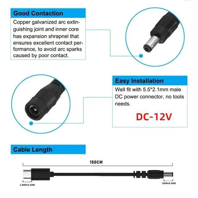 Alt view image 6 of 7 - USB C 20V to DC 12V Cable,USB C to DC 5.5x2.1MM PD65W Charging Cable for Router, Modem, Desk Lamp, Monitor 4.92FT/1.5M