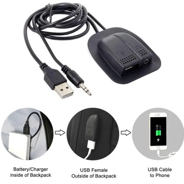 Alt view image 3 of 7 - USB 2.0 Type A/Audio 3.5mm Male to Female Backpack Charge Data Extension Cable for Outdoor Travel Camping